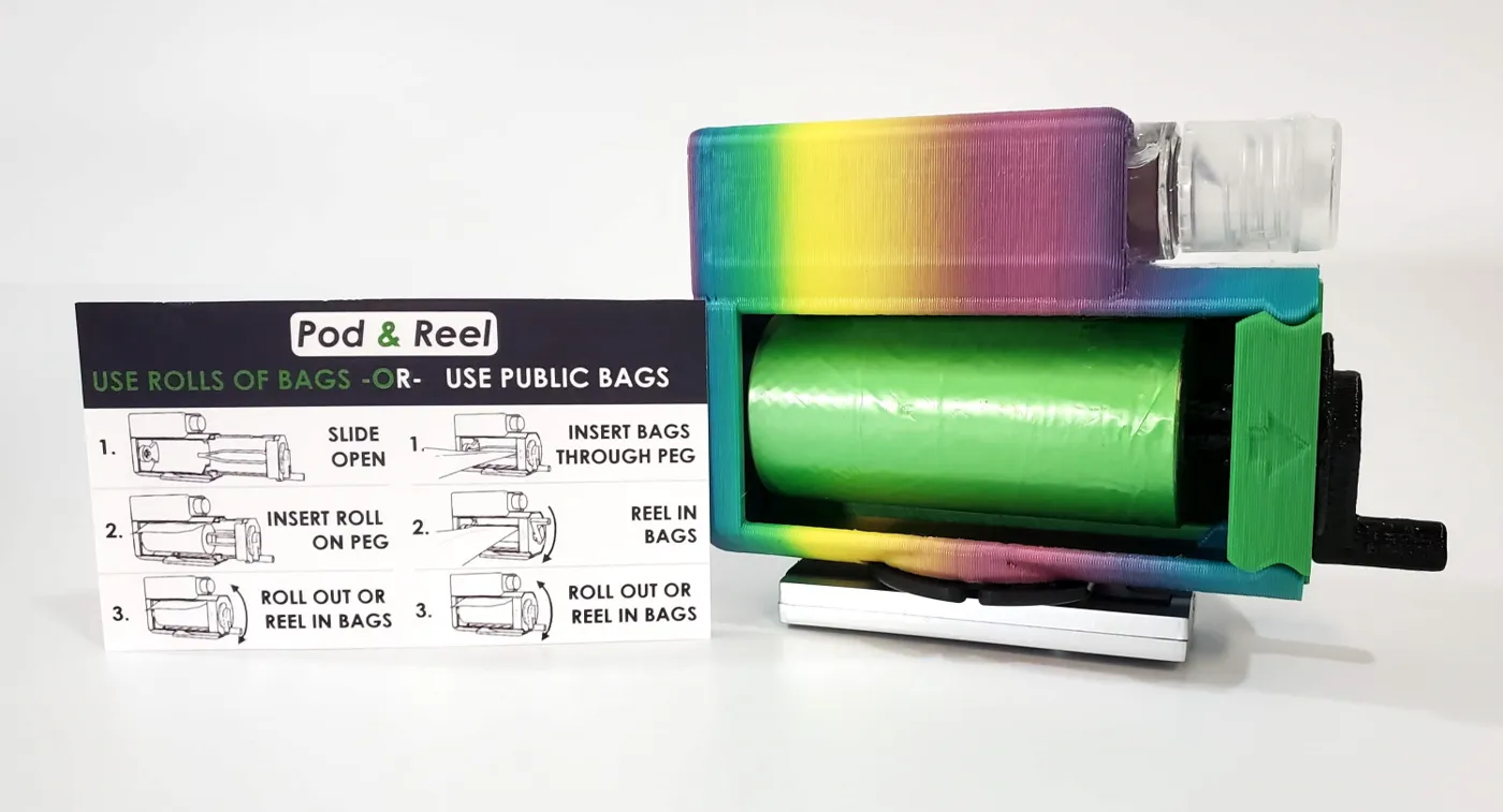 Pod & Reel waste bag holder with flashlight